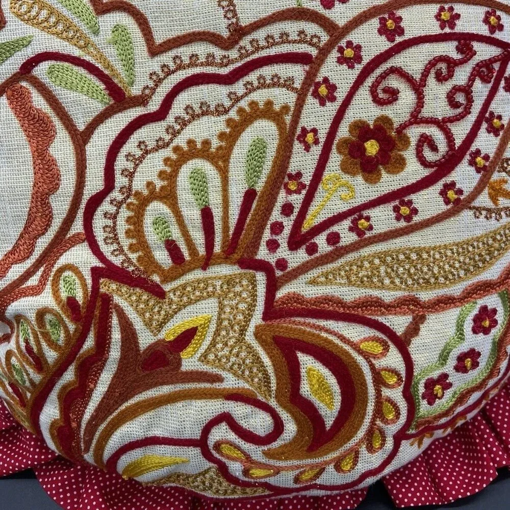 Pier 1 Throw Pillows Round Decorative Red Gold Polka Dot Pair 13 Inch Paisley